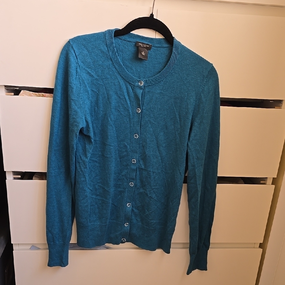 Ann Taylor Lightweight Teal Button down Cardigan Sweater Size S